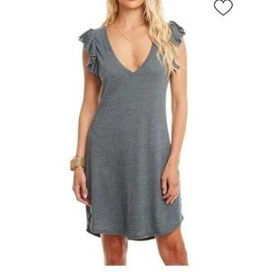 SALE Chaser NWT Triblend Jersey Flutter Sleeve Dress Hi-Lo V-Neck Heather Teal M